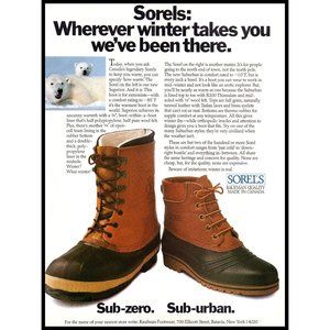 1987 Sorels Winter Boots Vintage Print Ad Polar Bear Cub Arctic Kaufman Wall Art